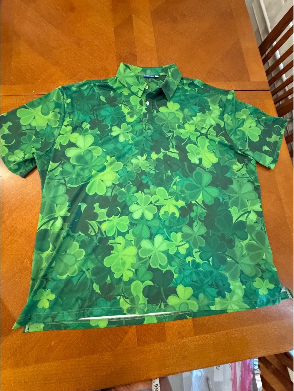 Hreski Men's Green Clover Pattern Polo Shirt Size XXXL 732